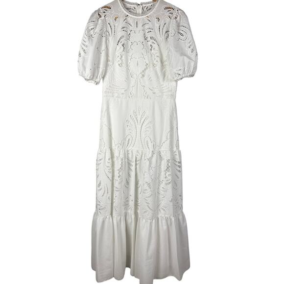 Shoshanna Midnight Bright White Eyelet Puff-Sleeve Maxi Dress Size 8 - Picture 8 of 16
